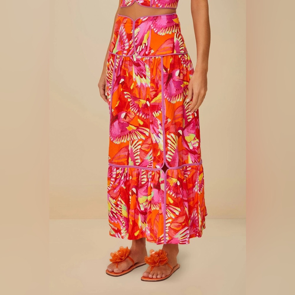 FARM RIO Orange Flying Birds Lenzing™ Ecovero™ Euroflax™ Skirt - Picture 2 of 5